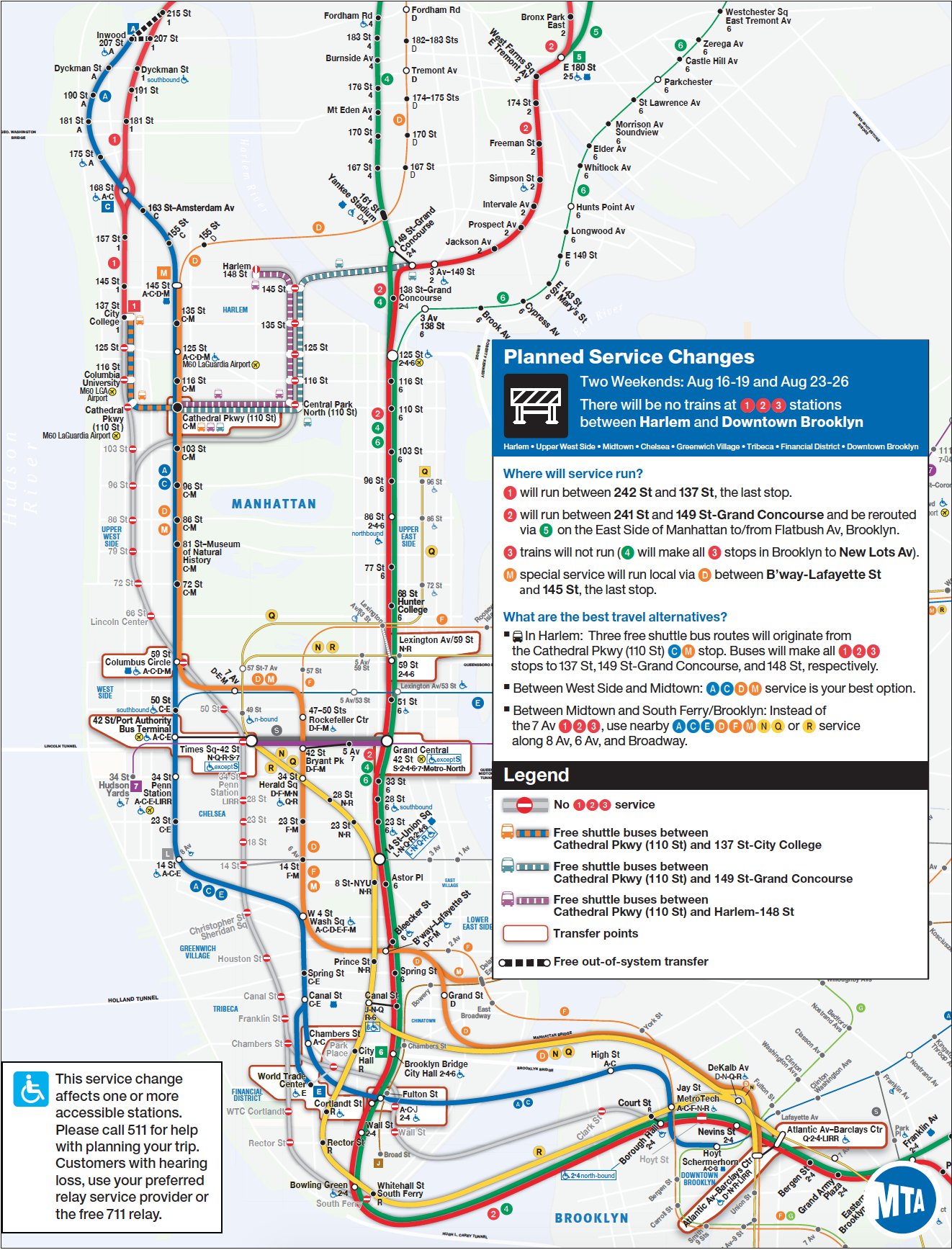 MTA Planned Service Changes for the Weekends Aug 1619 and Aug 2326